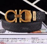 AAA Copy Cheap Ferragamo Black Engraved Belt - Bronze Double Gancini Buckle